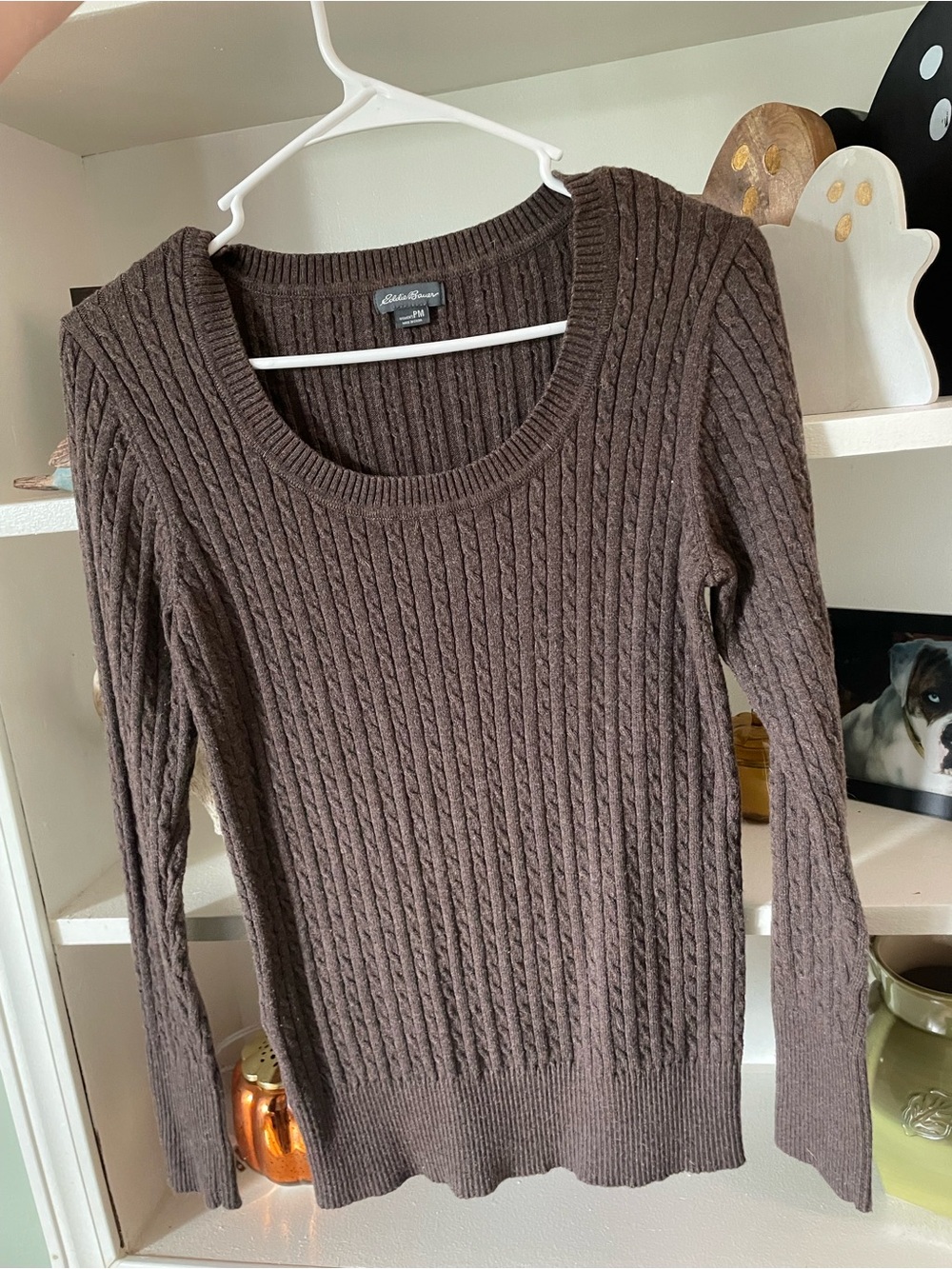 Eddie Bauer Dark Brown Cable-Knit Scoop Neck Sweater